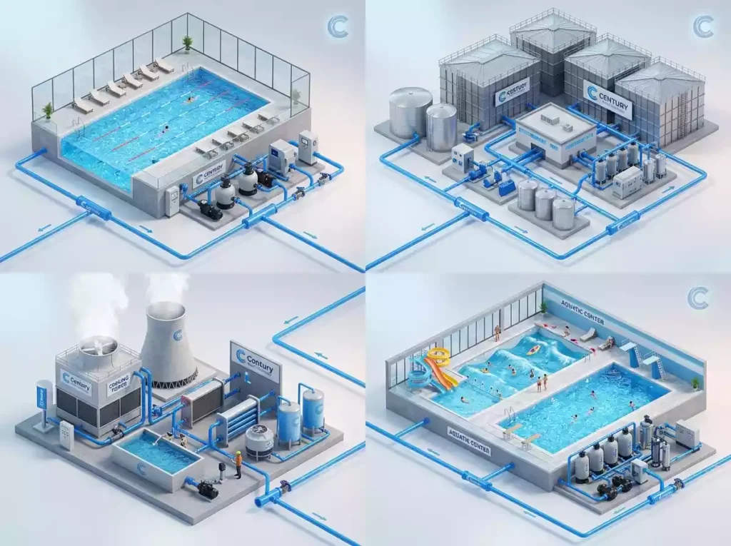 key applications from swimming pools to municipal water plants