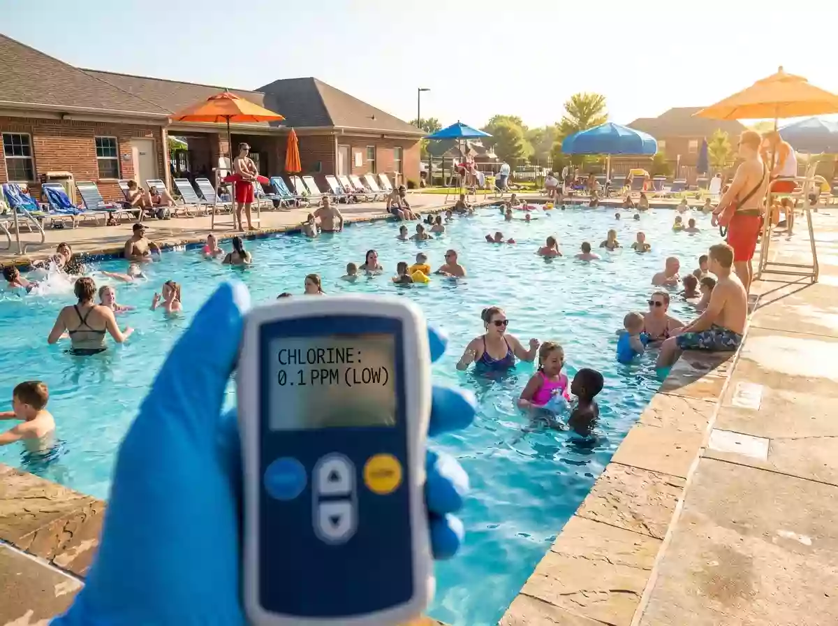 Pool operator testing pool water